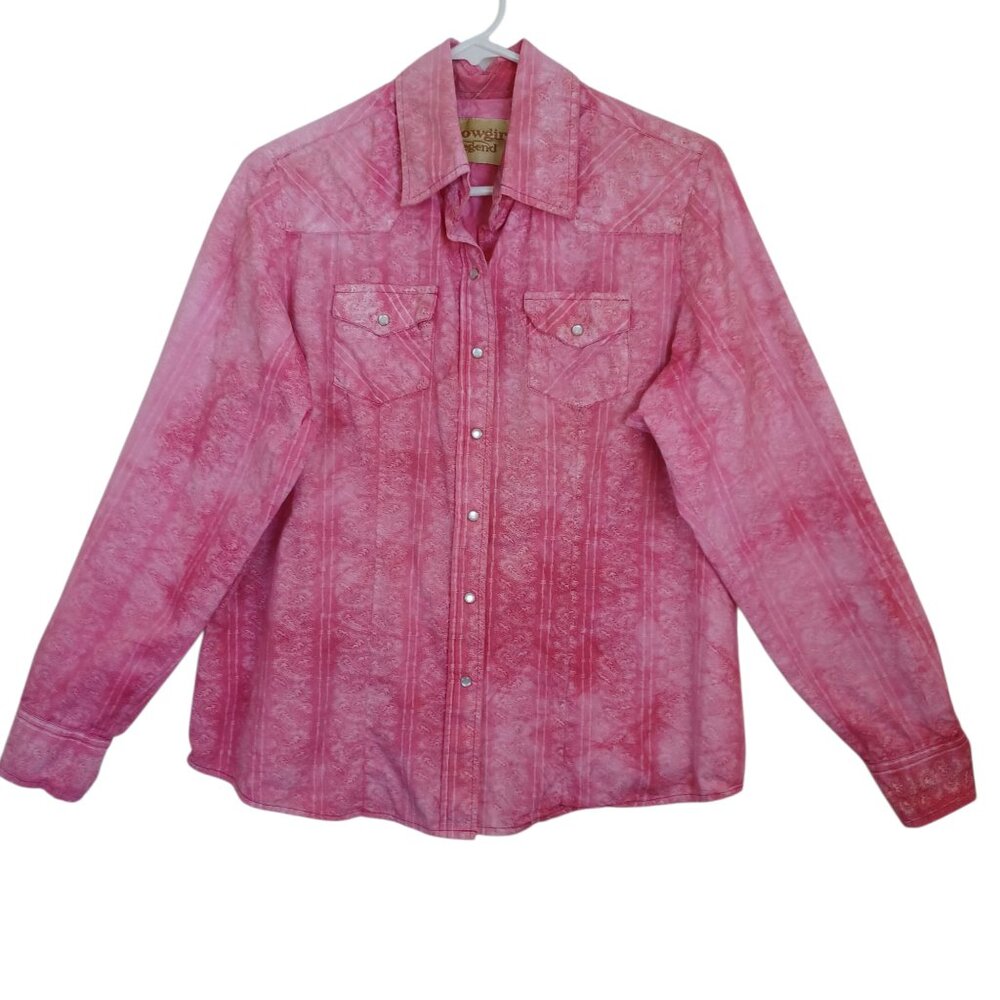 Cowgirl Legend Western Shirt Pearl Snap 100% Cotton Pink Paisley Womens X Large